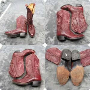 Tony Lama Western Boot Men 8.5 EE Wide Burgundy Leather Dune Roughrider USA Made